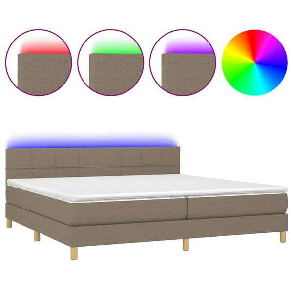 vidaXL Sommier &agrave; lattes de lit et matelas et LED Taupe 200x200cm Tissu