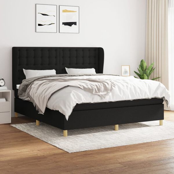 vidaXL Sommier &agrave; lattes de lit avec matelas Noir 180x200 cm Tissu