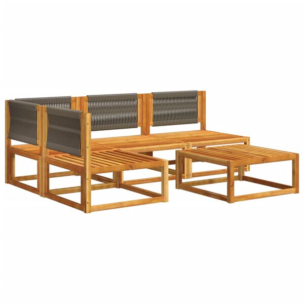 vidaXL Ensemble de canap&eacute;s de jardin 5 pi&egrave;ces avec coussins en bois d'acacia et corde