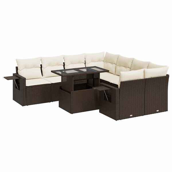 vidaXL Salon de jardin avec coussins 9 pcs marron r&eacute;sine tress&eacute;e