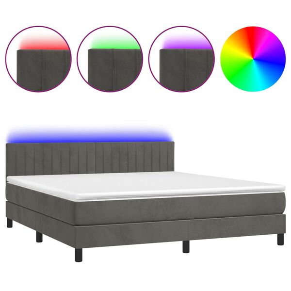vidaXL Sommier &agrave; lattes de lit avec matelas LED Gris fonc&eacute; 160x200 cm