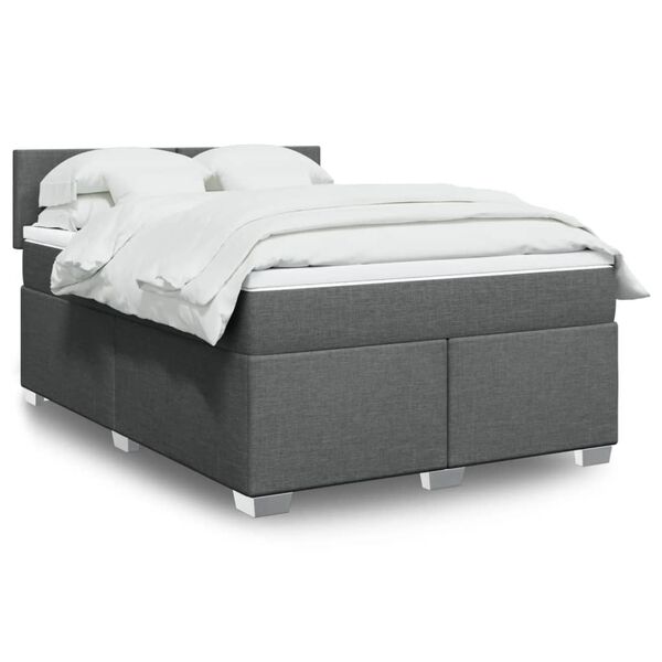 vidaXL Sommier &agrave; lattes de lit avec matelas Gris fonc&eacute; 160x200cm Tissu