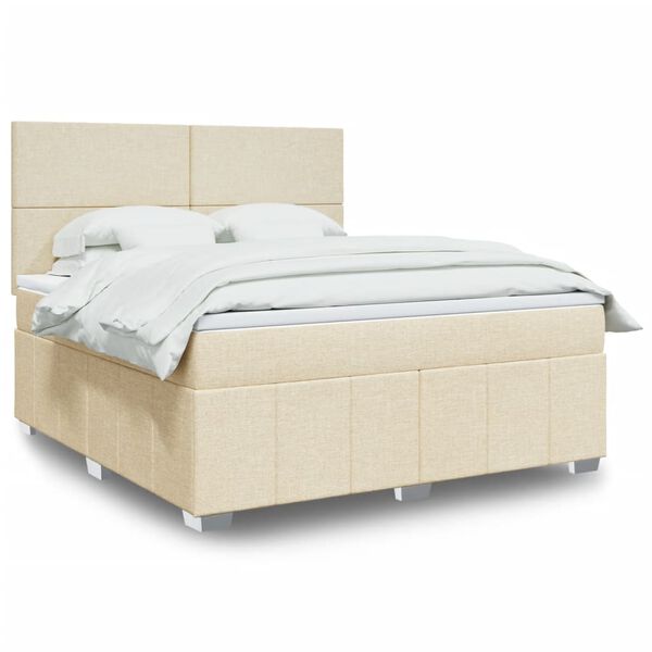 vidaXL Sommier &agrave; lattes de lit avec matelas Cr&egrave;me 180x200 cm Tissu