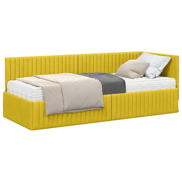 vidaXL Cadre de lit d'angle avec matelas 2 pcs Jaune Velours