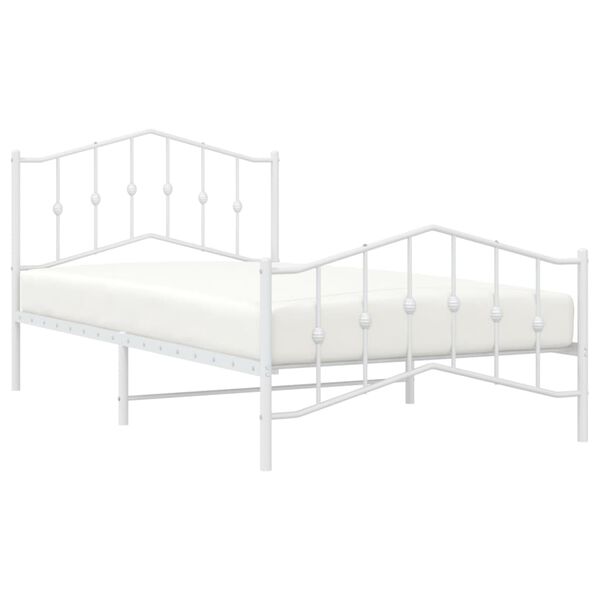 vidaXL Cadre de lit m&eacute;tal sans matelas et pied de lit blanc 107x203 cm