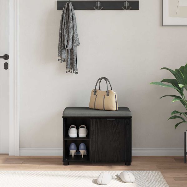 vidaXL Banc d'entr&eacute;e avec coussin Uni Ch&ecirc;ne noir 60 x 38 x 46 cm