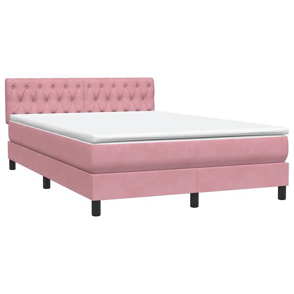 vidaXL Sommier &agrave; lattes de lit avec matelas rose 160x220 cm velours