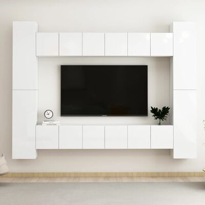 vidaXL Ensemble de meubles TV 10 pcs Blanc brillant Bois d'ingénierie