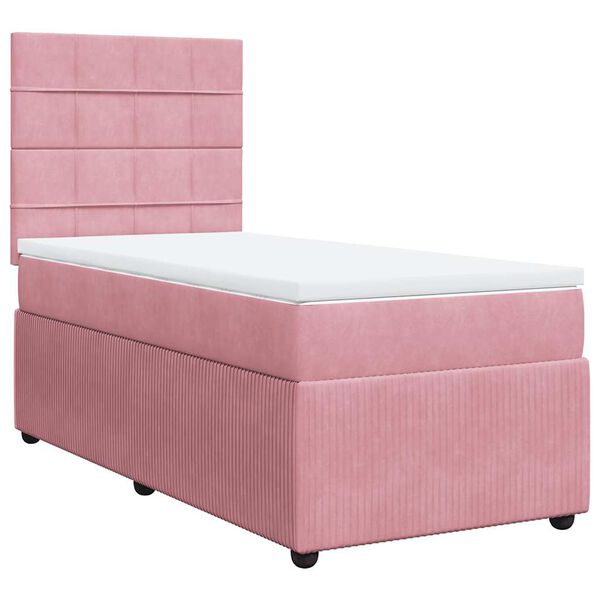 vidaXL Sommier &agrave; lattes de lit avec matelas Rose 90x200 cm Velours