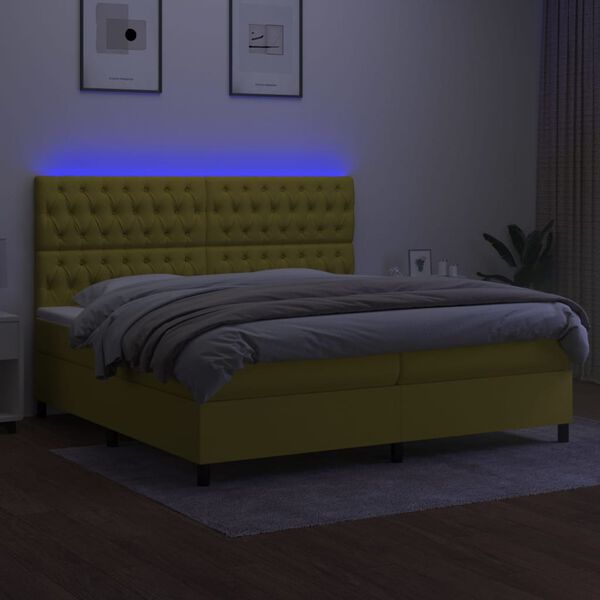 vidaXL Sommier &agrave; lattes de lit et matelas et LED Vert 200x200 cm Tissu