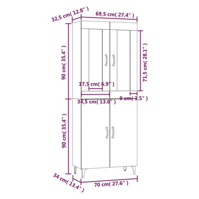 vidaXL Buffet haut Blanc brillant 70x34x180 cm Bois d'ingénierie