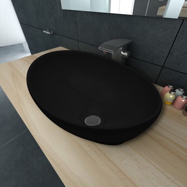 vidaXL Lavabo ovale C&eacute;ramique 40 x 33 cm Noir