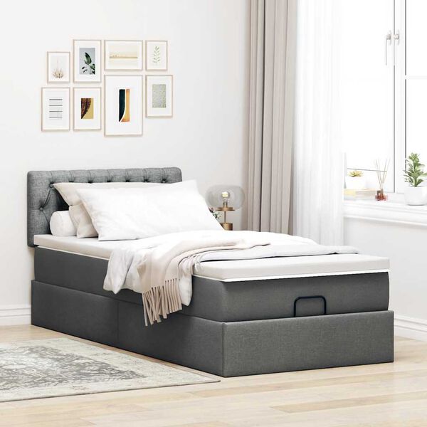 vidaXL Cadre de lit ottoman avec matelas gris fonc&eacute; 90x190 cm tissu