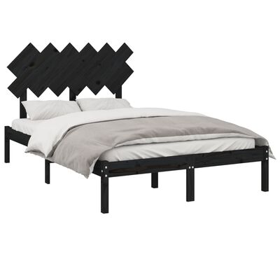 vidaXL Cadre de lit Noir 120x190 cm Petit double Bois massif