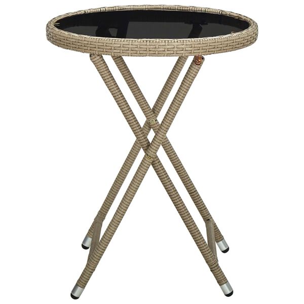 vidaXL Table &agrave; th&eacute; Beige 60 cm R&eacute;sine tress&eacute;e et verre tremp&eacute;