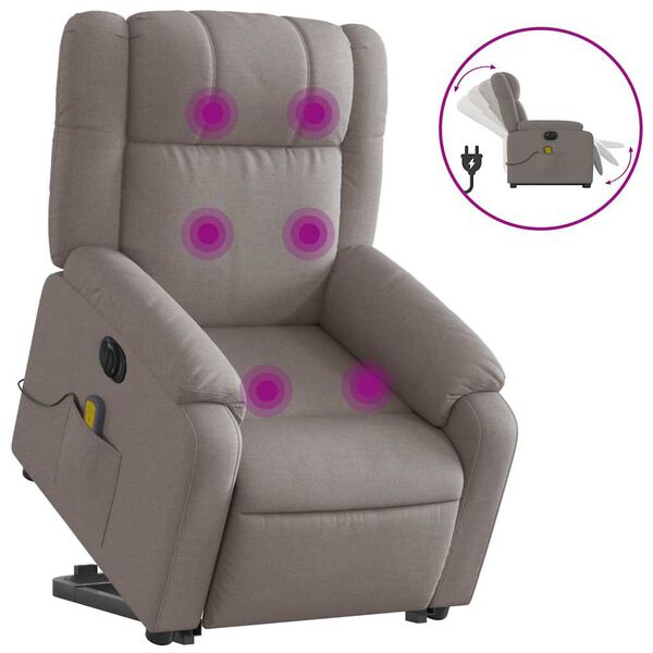 vidaXL Fauteuil inclinable de massage &eacute;lectrique Taupe Tissu