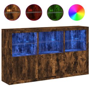 vidaXL Buffet avec lumi&egrave;res LED ch&ecirc;ne fum&eacute; 181,5x37x100 cm