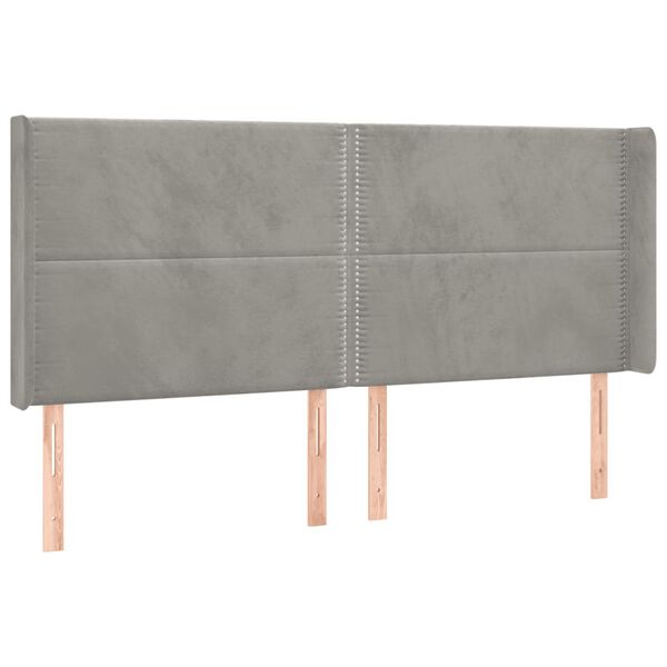 vidaXL T&ecirc;te de lit &agrave; LED Gris clair 203x16x118/128 cm Velours