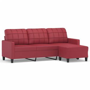 vidaXL Canap&eacute; &agrave; 3 places repose-pieds Rouge bordeaux 180 cm Similicuir