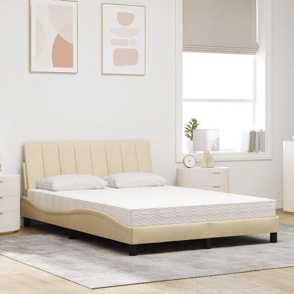 vidaXL Lit avec matelas Hanko cr&egrave;me 140x190 cm tissu