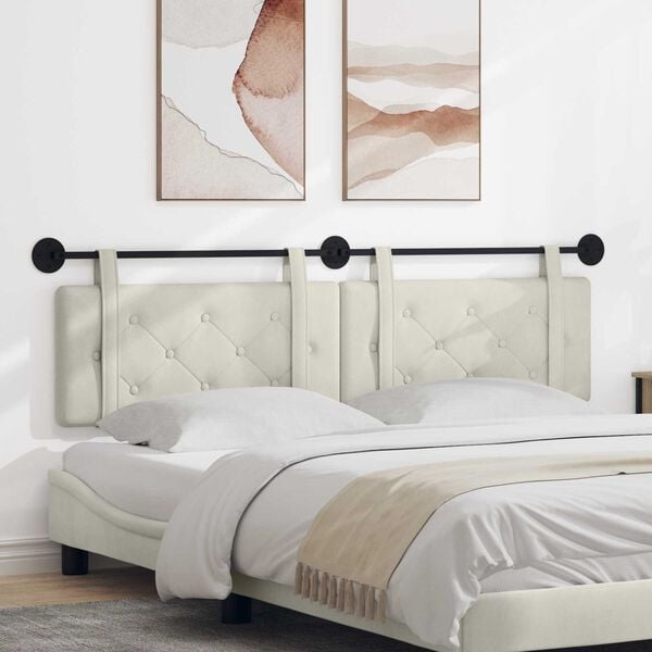 vidaXL T&ecirc;te de lit suspendue Cr&egrave;me 170 x 55 x 5 cm Velours