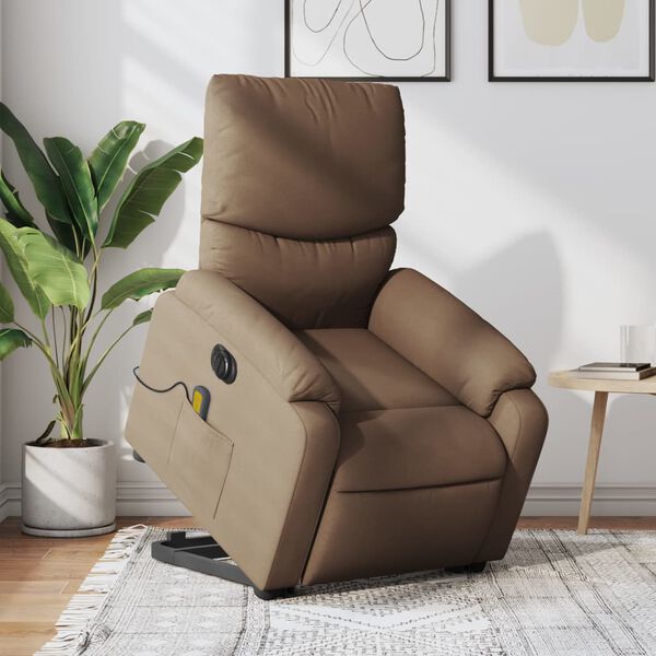 vidaXL Fauteuil inclinable de massage &eacute;lectrique Marron Tissu