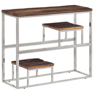 vidaXL Table console argent&eacute; acier inoxydable et bois de m&eacute;l&egrave;ze massif