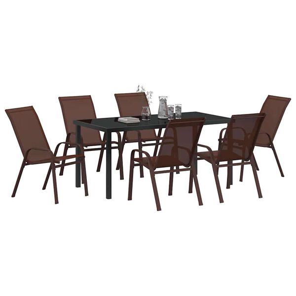 vidaXL Ensemble de salle &agrave; manger pour jardin 7 pcs Marron et Noir