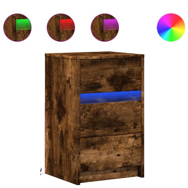 vidaXL Armoire de chevet et lumi&egrave;res LED ch&ecirc;ne fum&eacute; bois d'ing&eacute;nierie