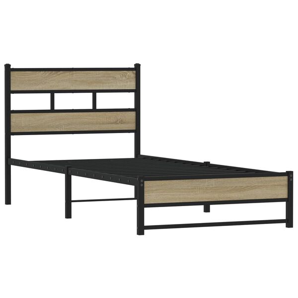 vidaXL Cadre de lit en m&eacute;tal sans matelas ch&ecirc;ne sonoma 90x190 cm