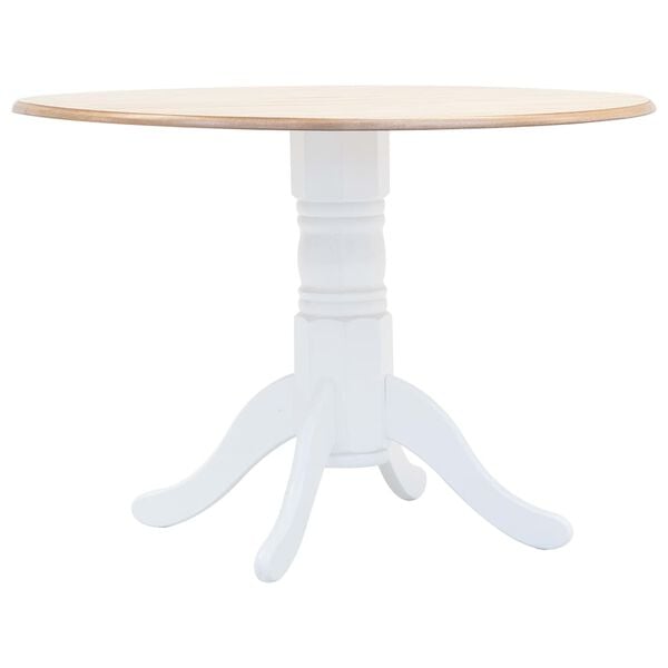 vidaXL Table &agrave; manger Blanc et marron 106 cm Bois d'h&eacute;v&eacute;a massif