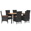 vidaXL Ensemble &agrave; manger de jardin coussins 7pcs Noir R&eacute;sine tress&eacute;e