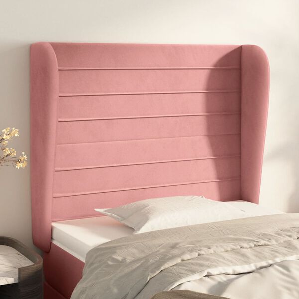 vidaXL T&ecirc;te de lit avec oreilles Rose 103x23x118/128 cm Velours