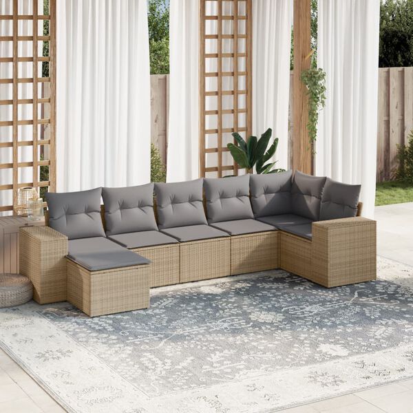 vidaXL Salon de jardin avec coussins 7 pcs beige r&eacute;sine tress&eacute;e