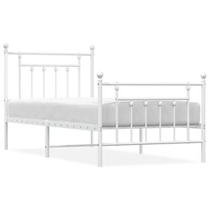 vidaXL Cadre de lit m&eacute;tal sans matelas avec pied de lit blanc 90x190cm