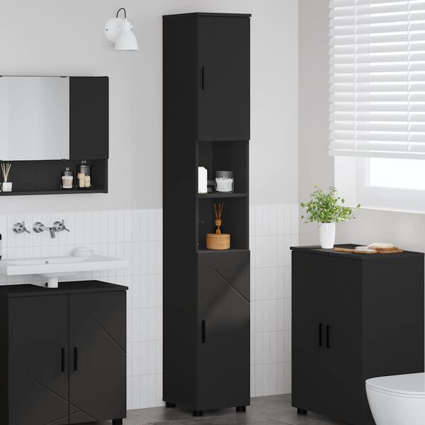 vidaXL Cabinet de salle de bain avec stockage Noir 30 x 35 x 192 cm