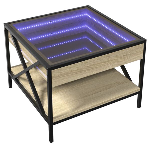 vidaXL Table basse avec LED infini ch&ecirc;ne sonoma 50x50x38 cm
