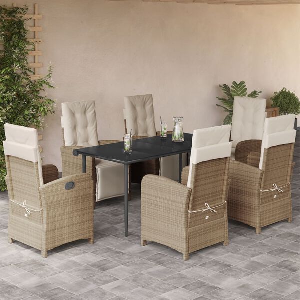 vidaXL Ensemble &agrave; manger de jardin et coussins 7 pcs beige poly rotin