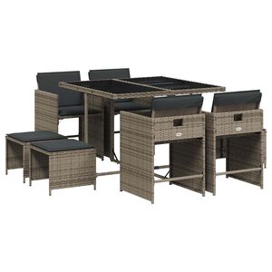 vidaXL Ensemble &agrave; manger de jardin 9 pcs coussins gris r&eacute;sine tress&eacute;e