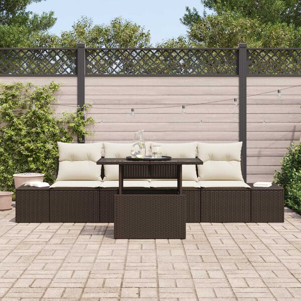vidaXL Ensemble de canap&eacute; de jardin avec coussin 5 pcs Marron et Cr&egrave;me