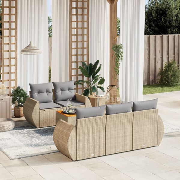 vidaXL Salon de jardin avec coussins 6 pcs beige r&eacute;sine tress&eacute;e