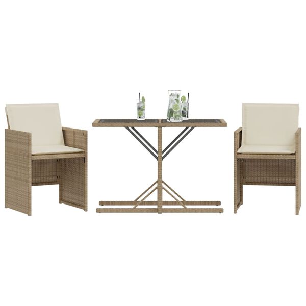 vidaXL Ensemble de bistro 3 pcs avec coussins beige résine tressée