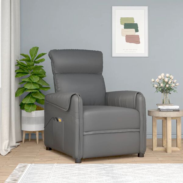 vidaXL Fauteuil de massage Gris Similicuir