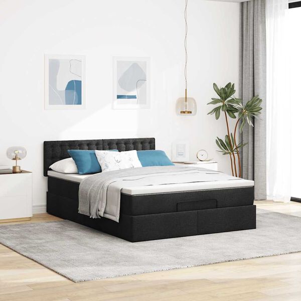 vidaXL Lit ottoman avec matelas noir 140x200 cm tissu