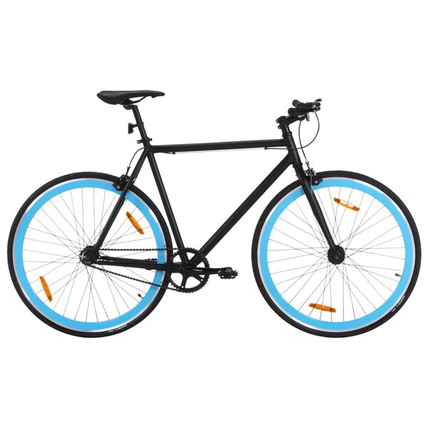 vidaXL V&eacute;lo &agrave; pignon fixe noir et bleu 700c 55 cm