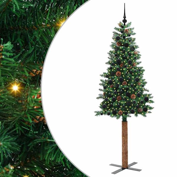 vidaXL Sapin de Noël mince Vert 210 cm PVC et bois de pin massif
