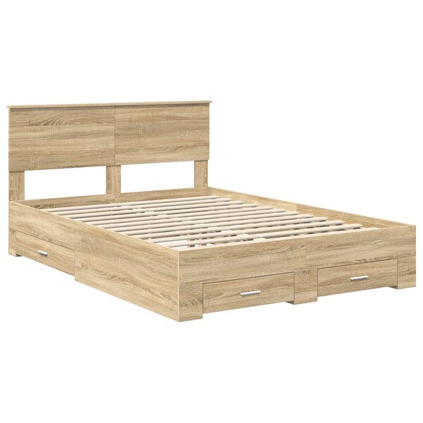 vidaXL Cadre de lit Ch&ecirc;ne Sonoma 135 x 190 cm Bois d'ing&eacute;nierie