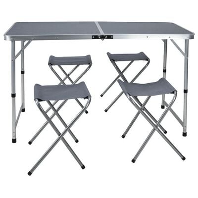 Redcliffs Table de camping pliable avec 4 chaises 120x60x70 cm Gris