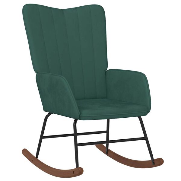 vidaXL Chaise &agrave; bascule Vert fonc&eacute; Velours