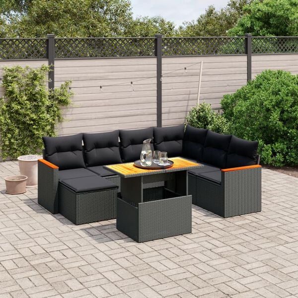 vidaXL Salon de jardin 8 pcs avec coussins noir r&eacute;sine tress&eacute;e